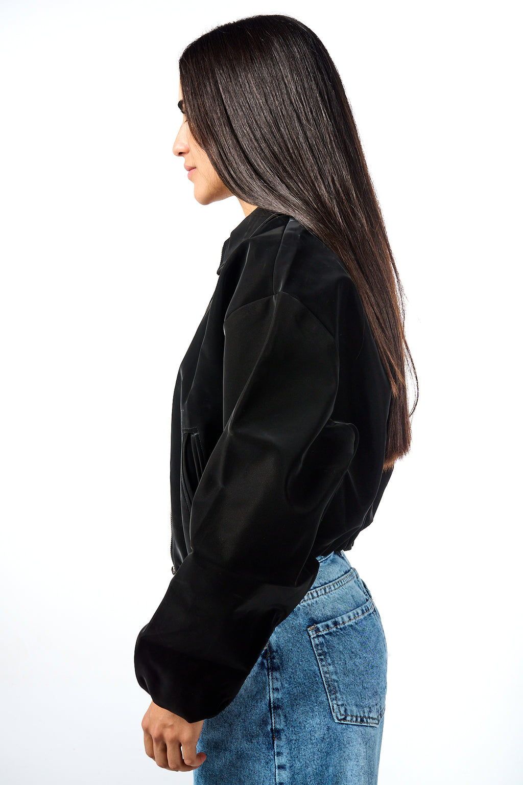 Puff-Sleeve Leather Bomber