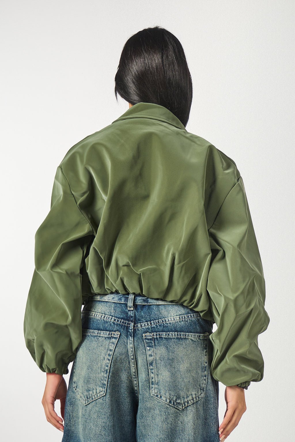 Puff-Sleeve Leather Bomber
