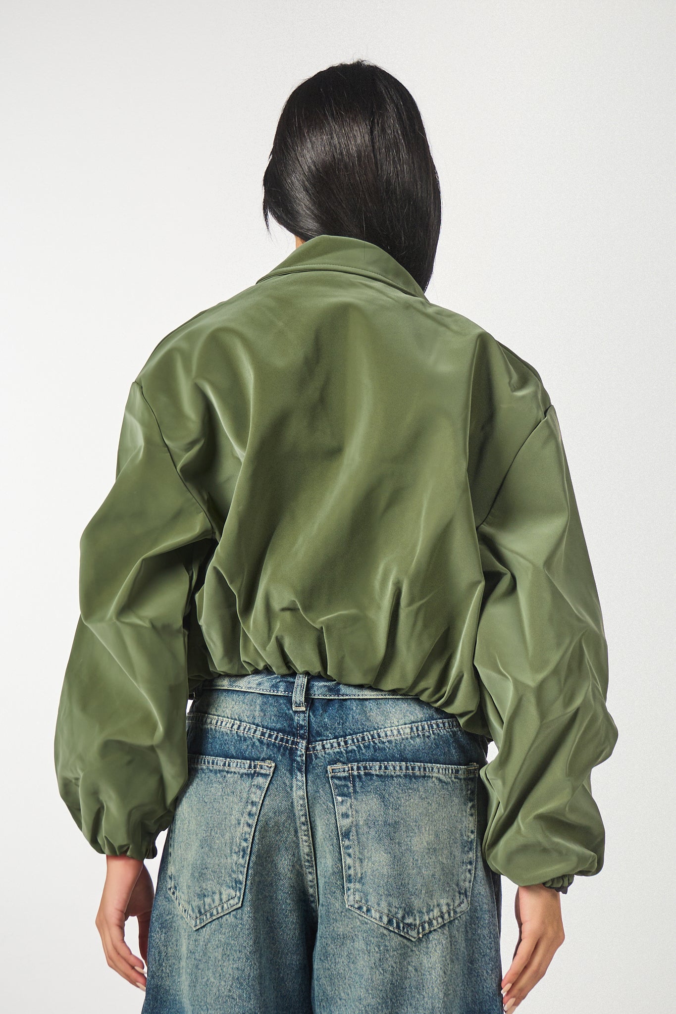 Puff-Sleeve Leather Bomber