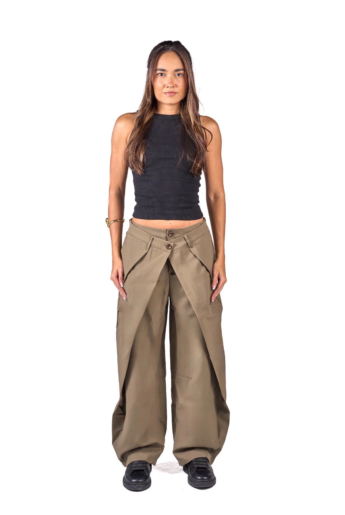 Double bottomed pleated pants