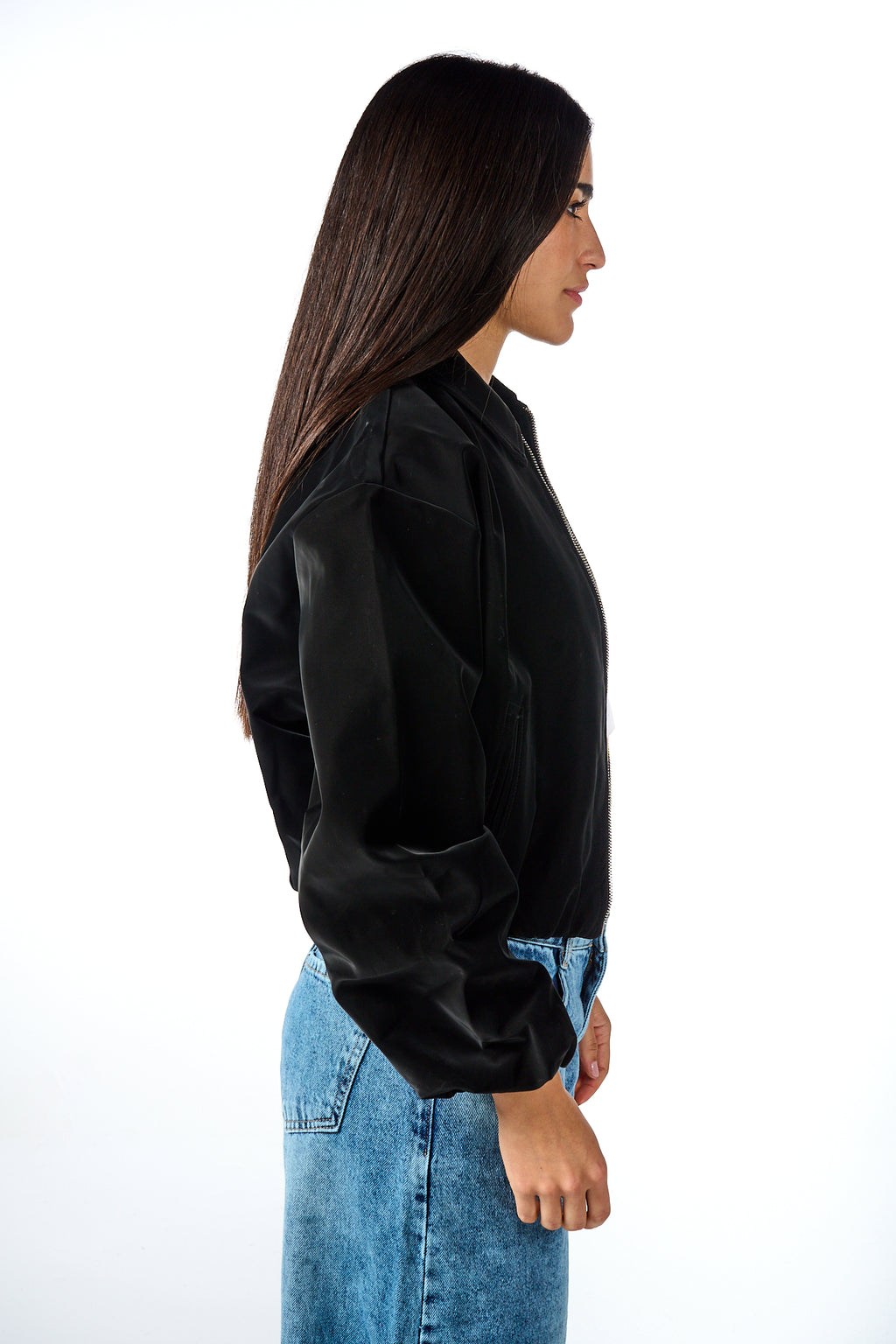 Puff-Sleeve Leather Bomber