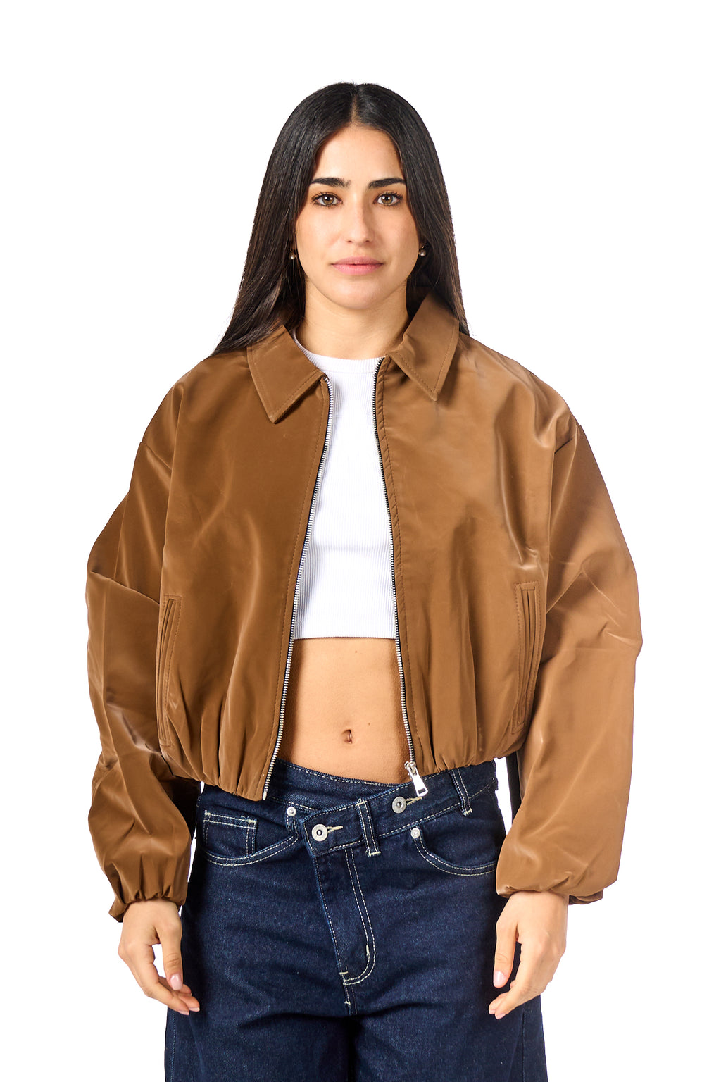 Puff-Sleeve Leather Bomber