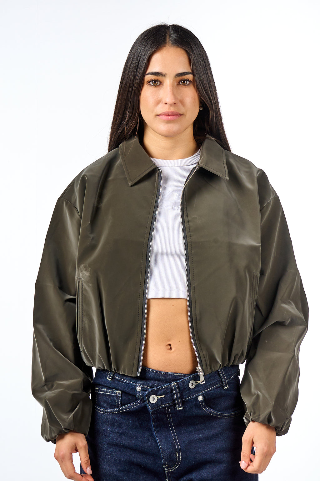 Puff-Sleeve Leather Bomber