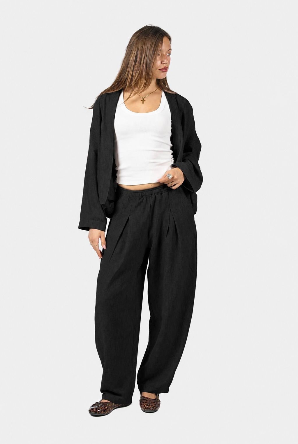 Washed Pleated Linen Pants