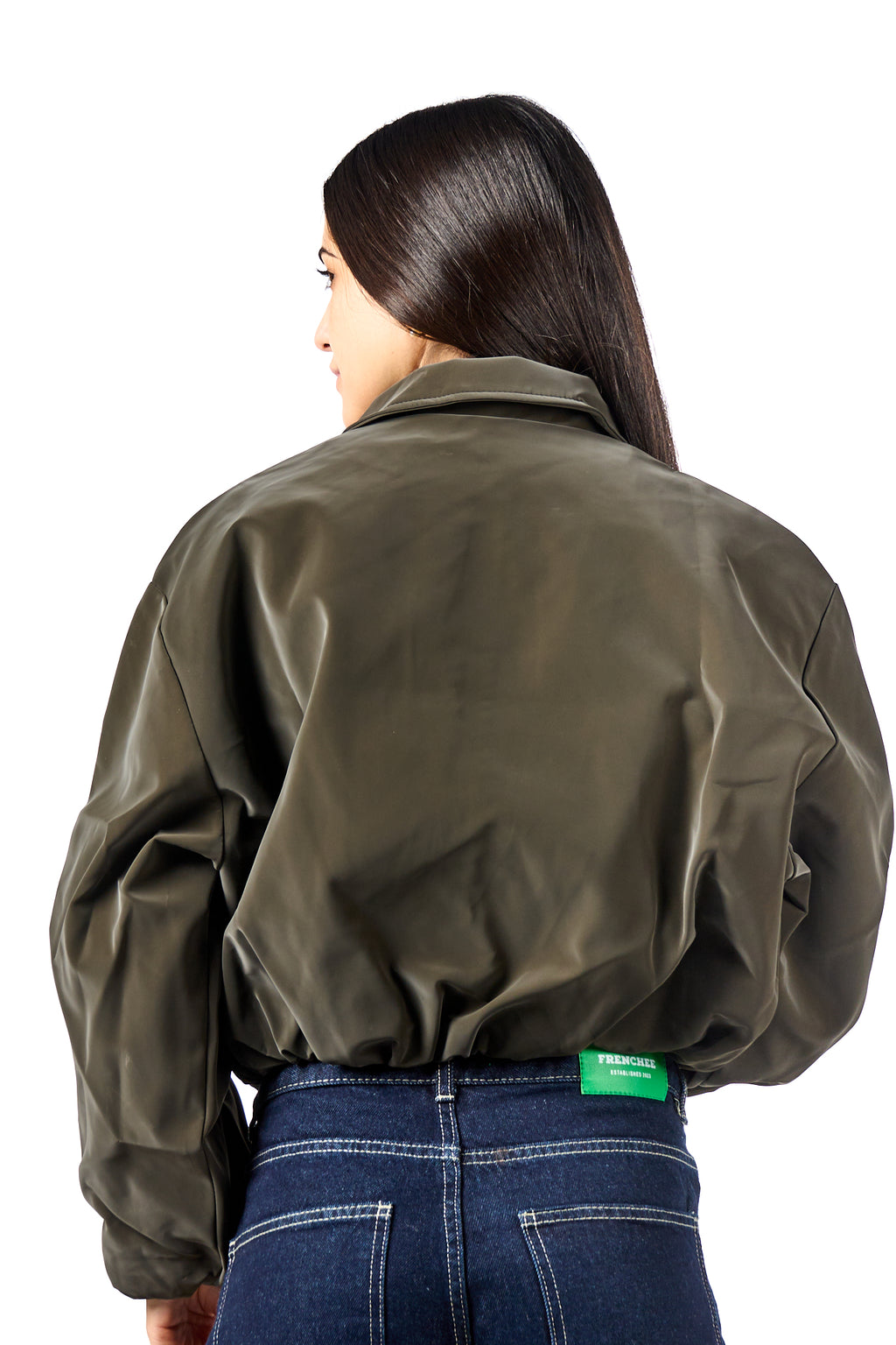 Puff-Sleeve Leather Bomber