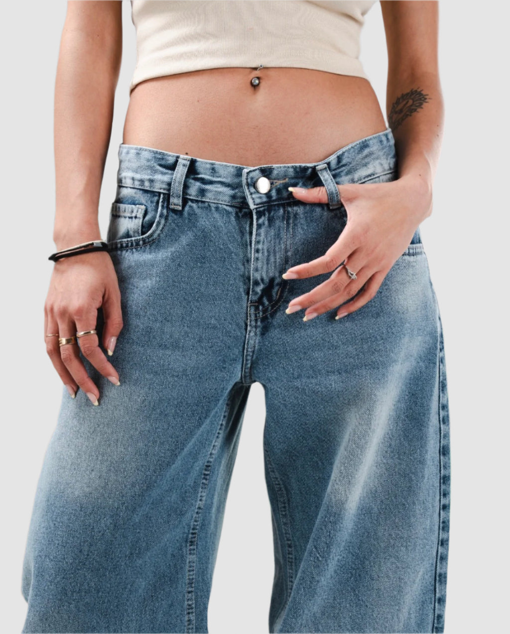 Light Denim Low Waist Baggy Jeans