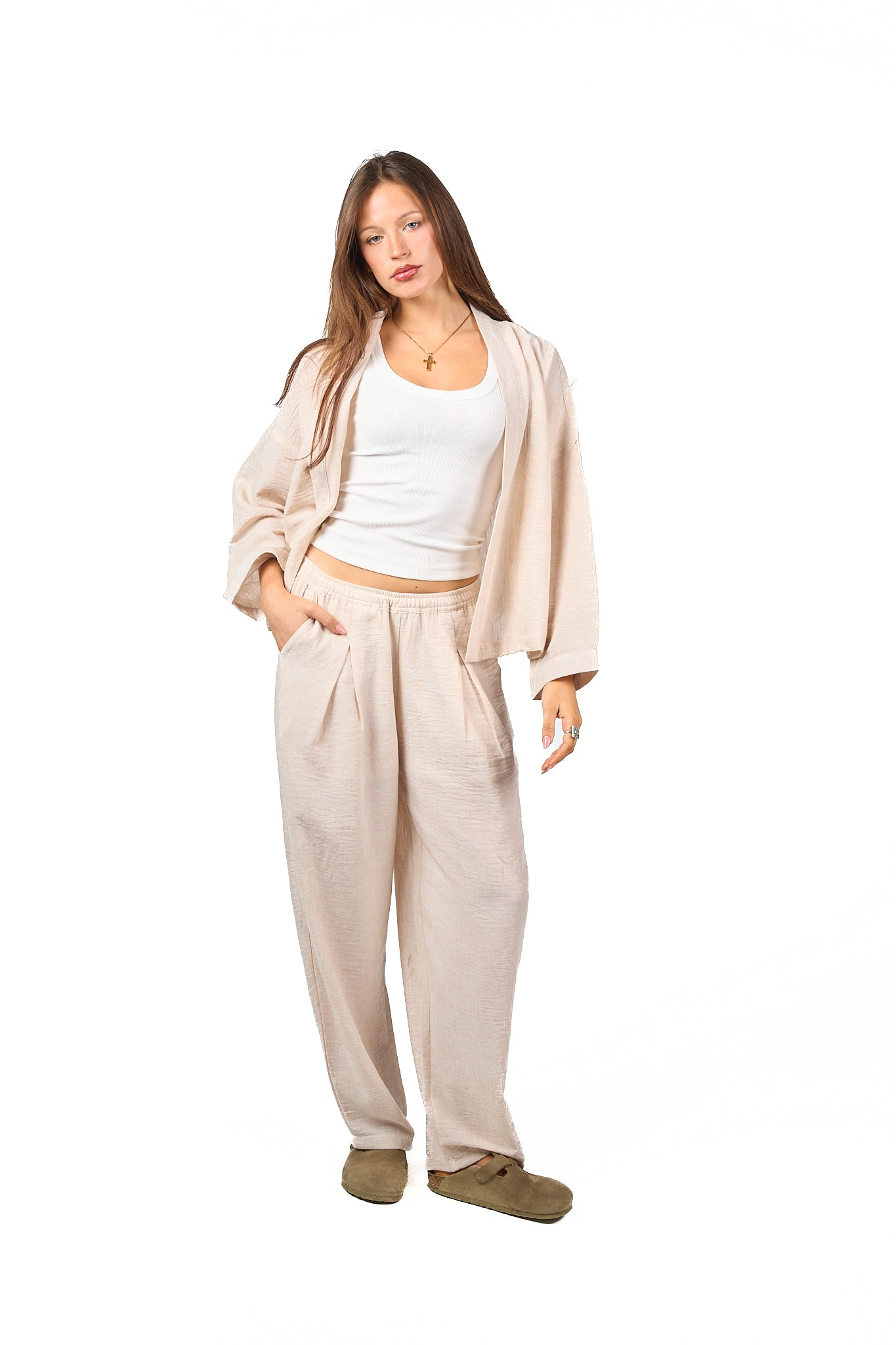 Washed Pleated Linen Pants