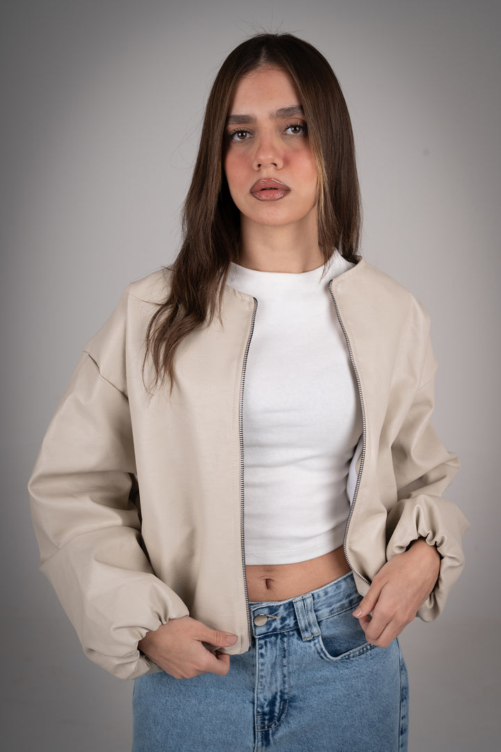 Beige Leather Jacket