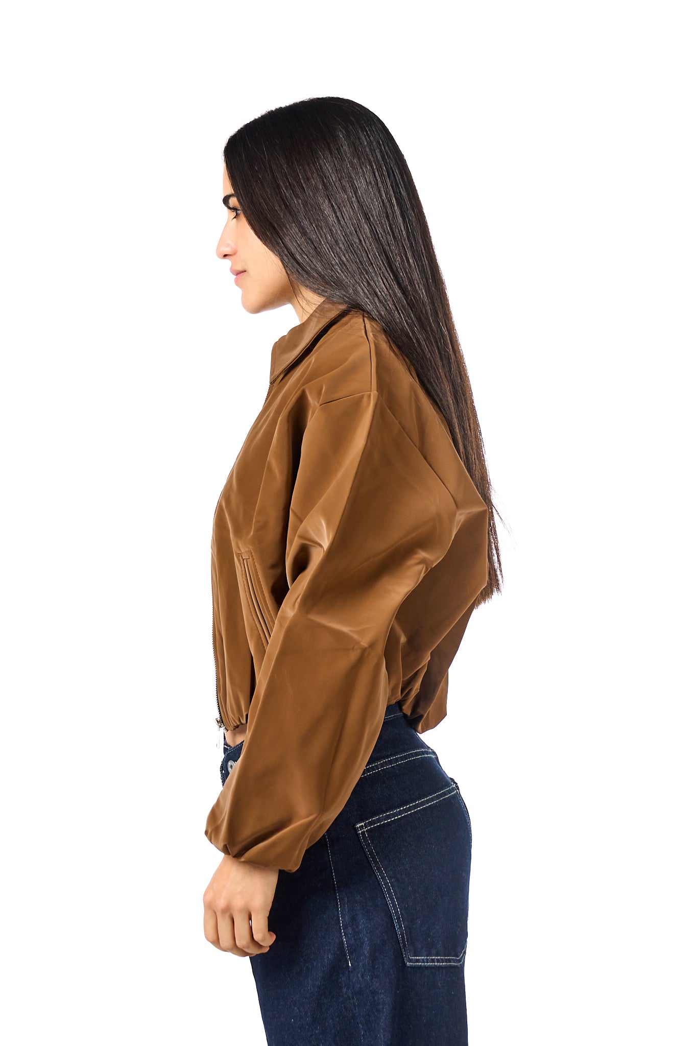 Puff-Sleeve Leather Bomber