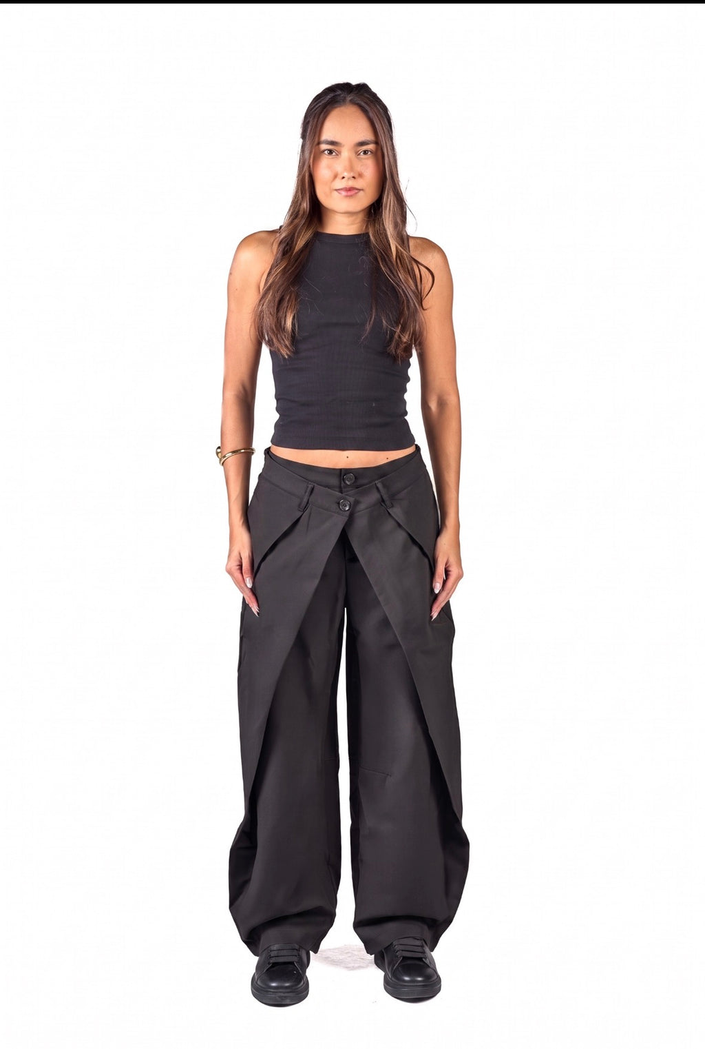 Double bottomed pleated pants