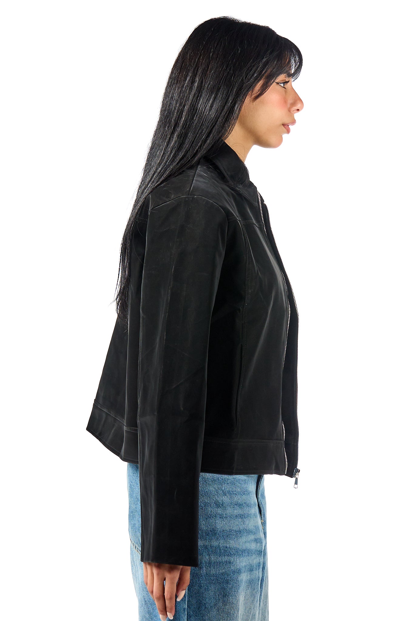 Gloss Soft Zip-Up Leather Jacket