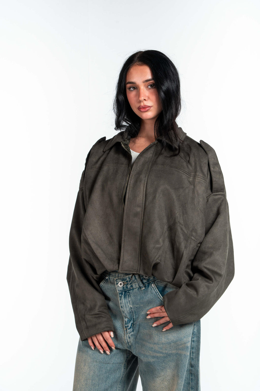 Effect Bomber Suede Jacket