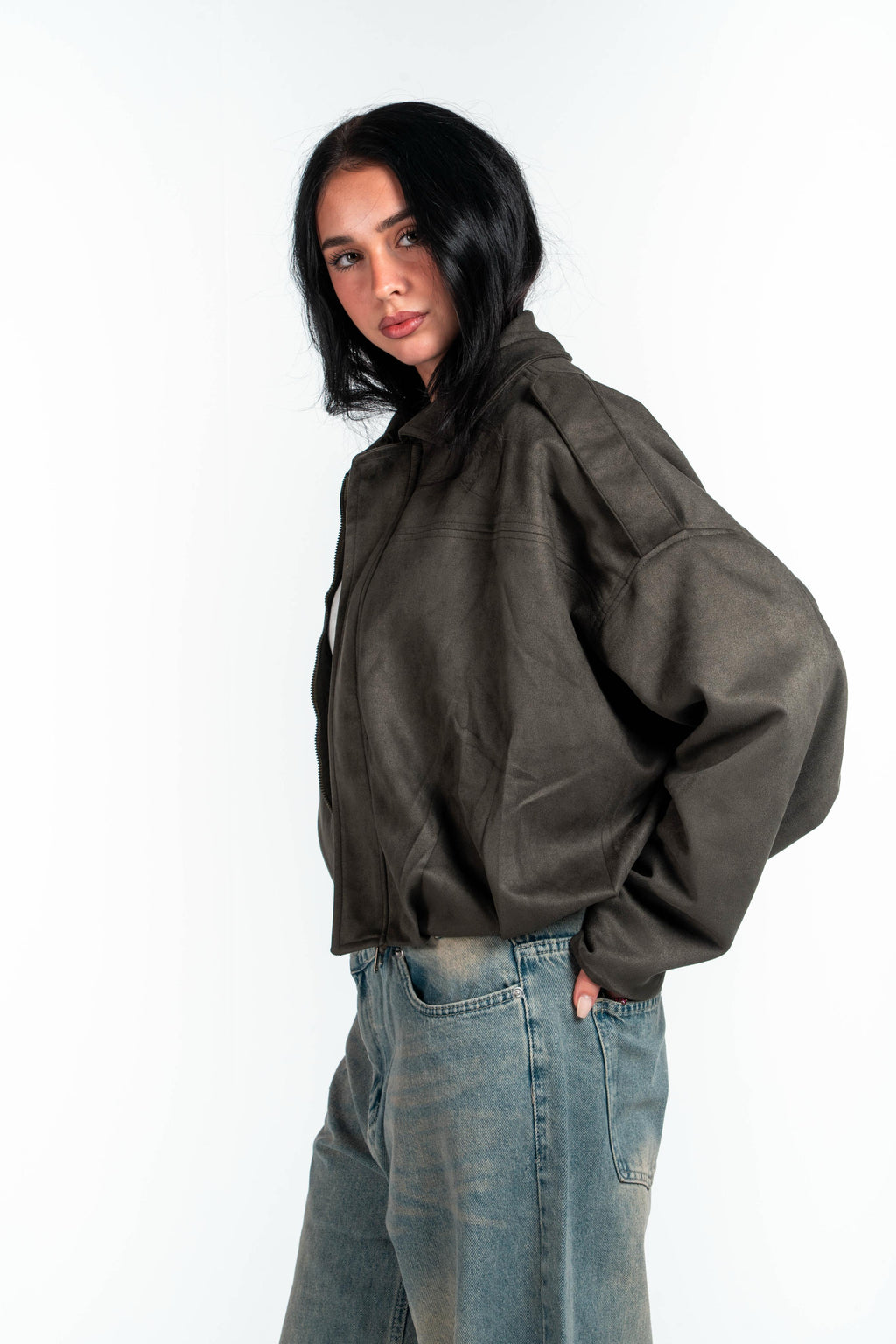 Effect Bomber Suede Jacket