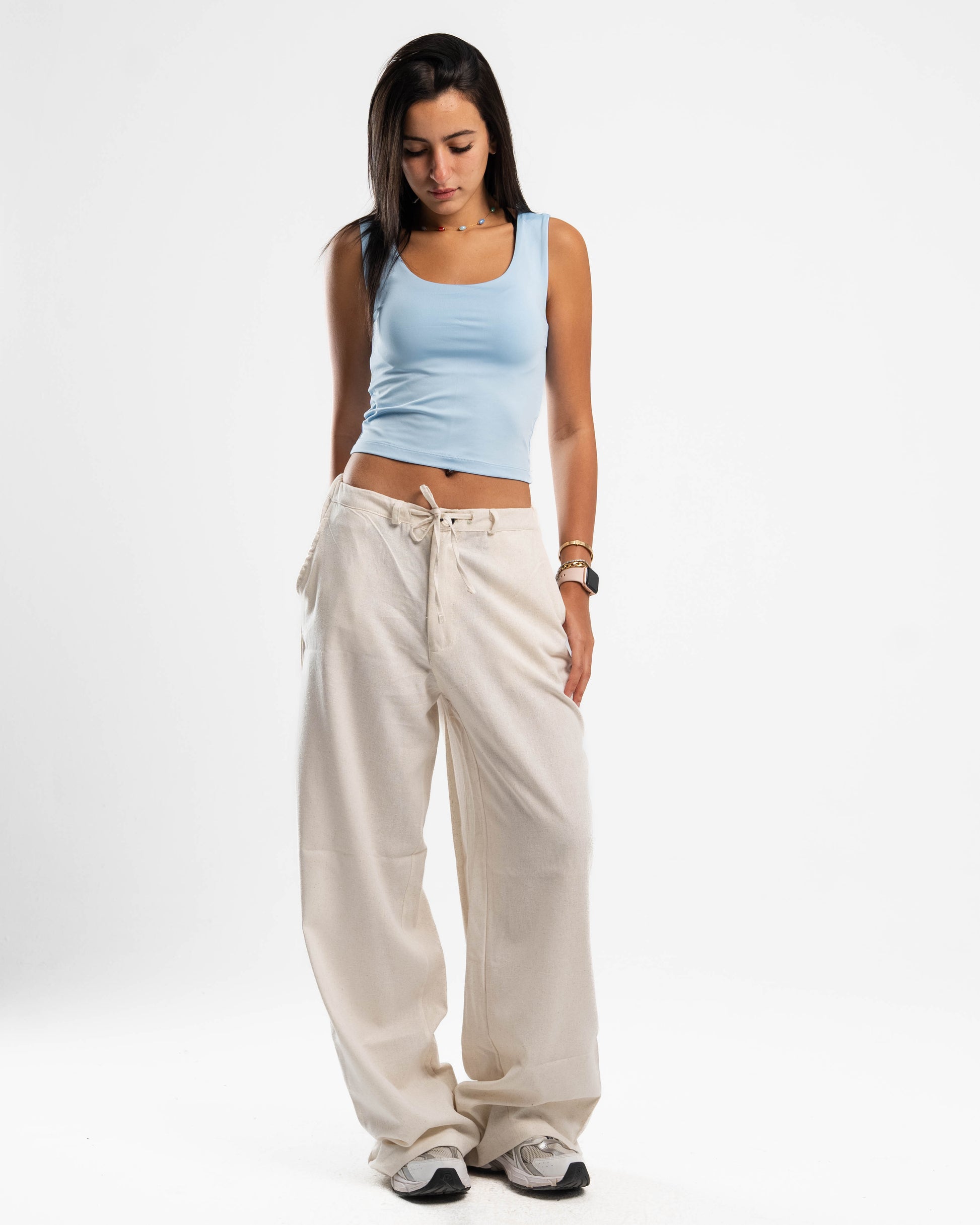White Pure Linen Pants