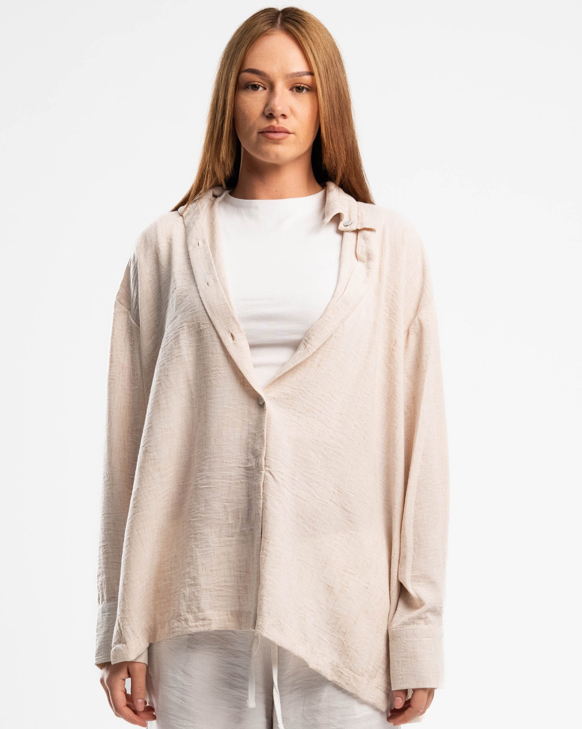 Beige  Long Sleeved Pure Linen