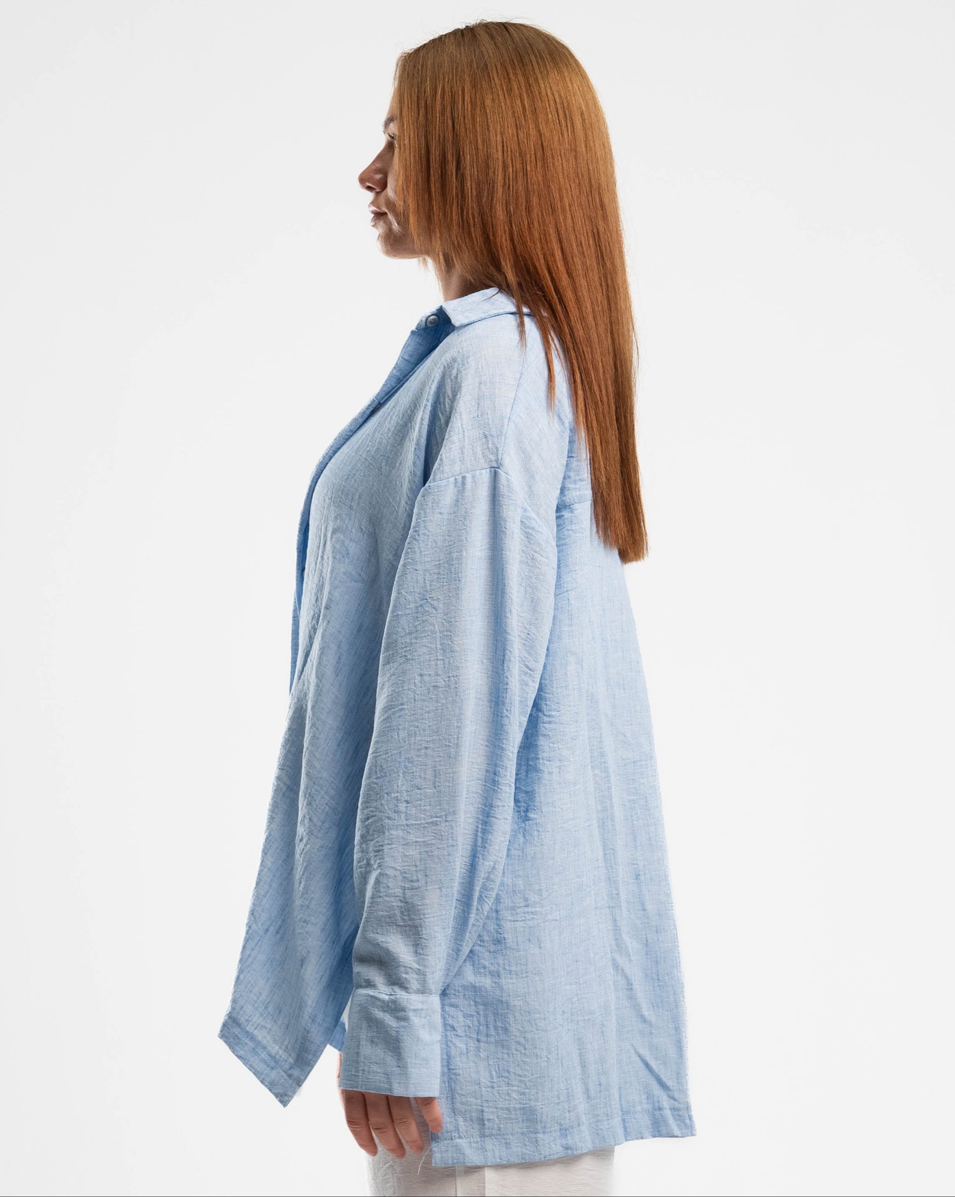 Baby Blue long sleeve Pure Linen Shirt