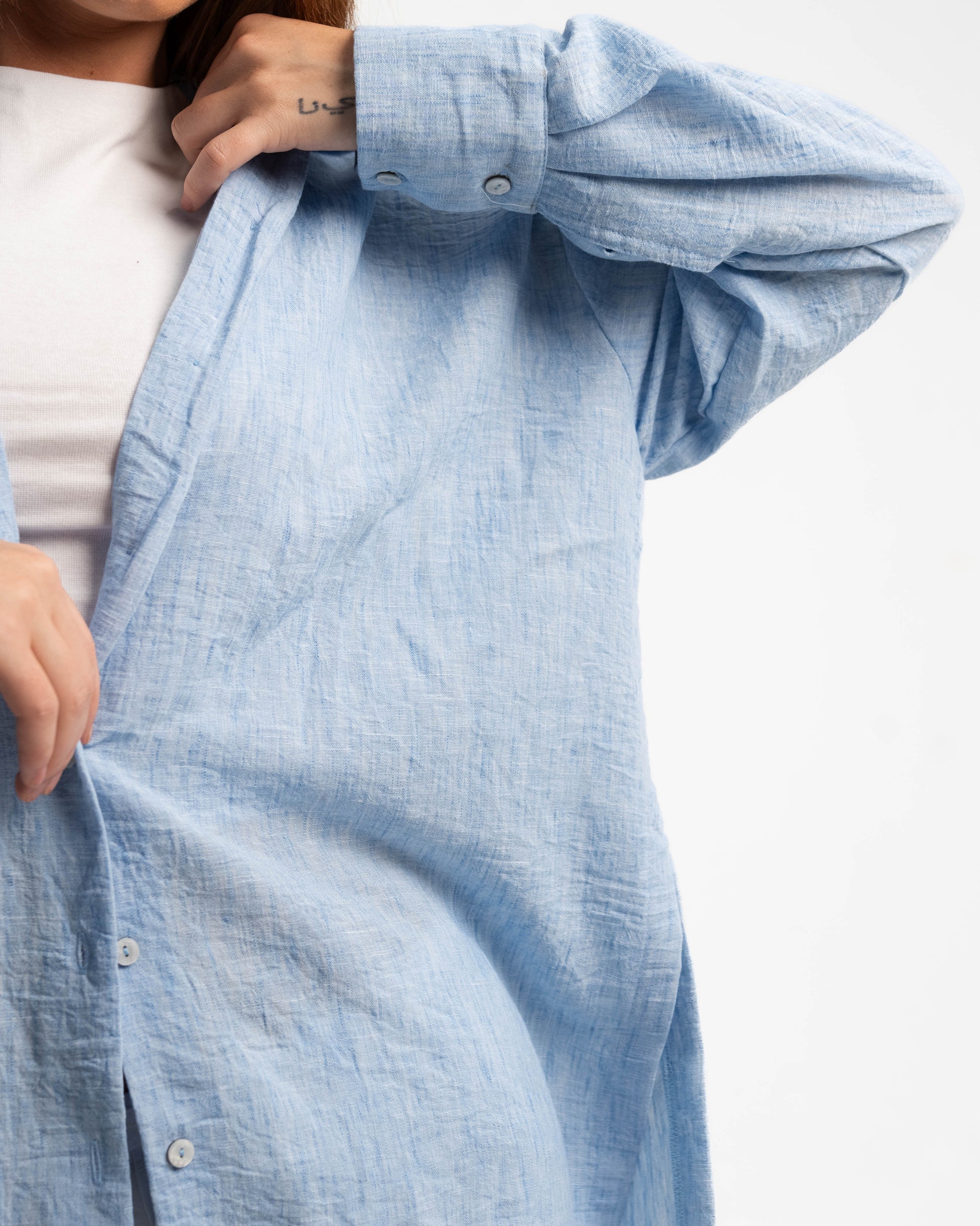 Baby Blue long sleeve Pure Linen Shirt