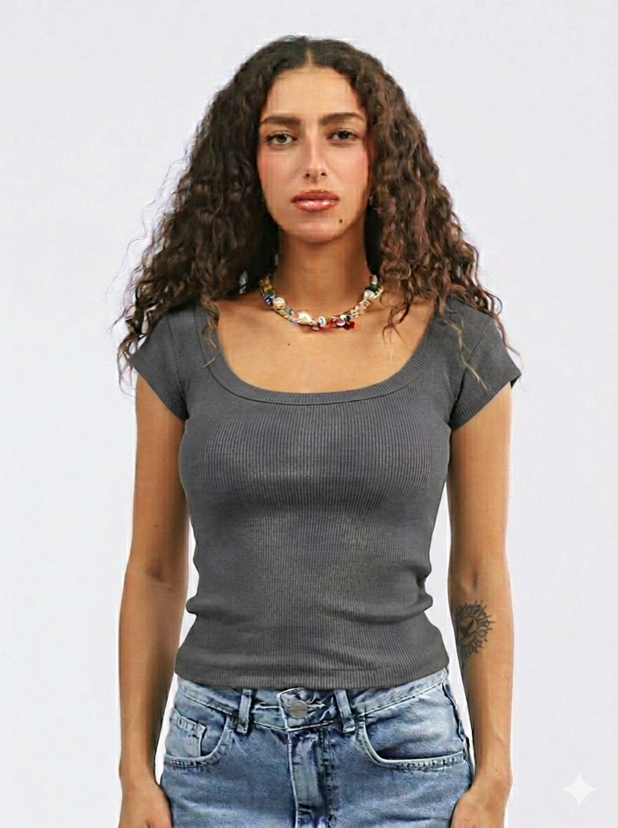 Square Neck Short Sleeve Top